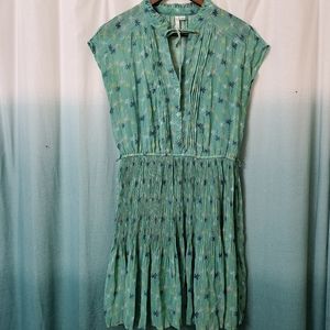Lauren Conrad green tropical print pleated dress
